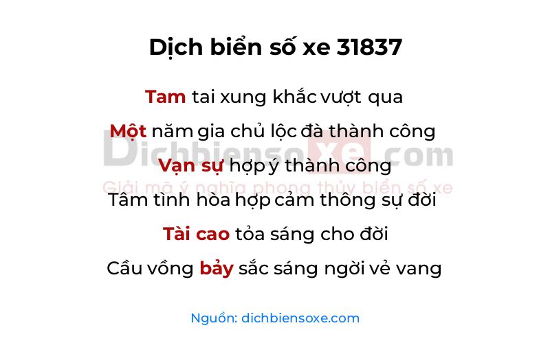 Dịch thơ biển số 31837