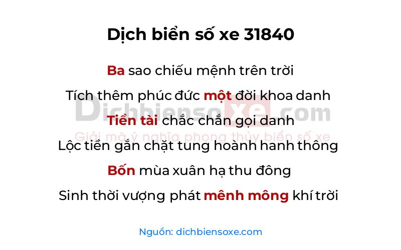 Dịch thơ biển số 31840