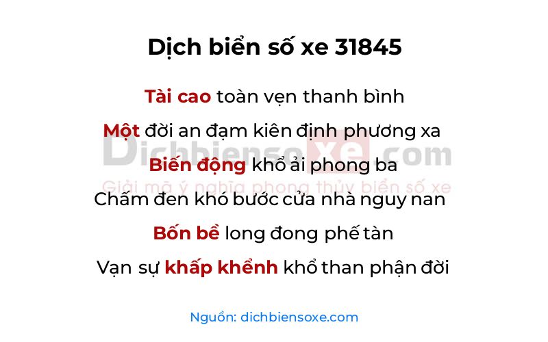 Dịch thơ biển số 31845