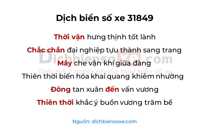 Dịch thơ biển số 31849