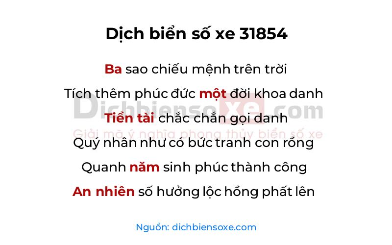 Dịch thơ biển số 31854