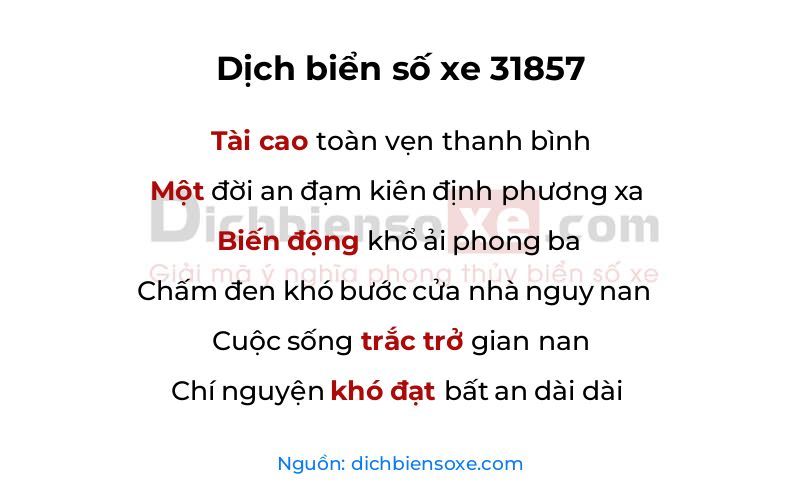 Dịch thơ biển số 31857