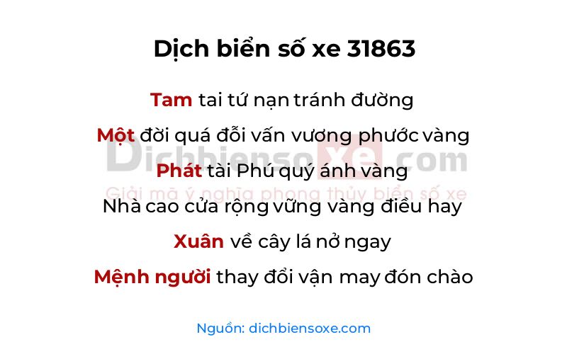 Dịch thơ biển số 31863