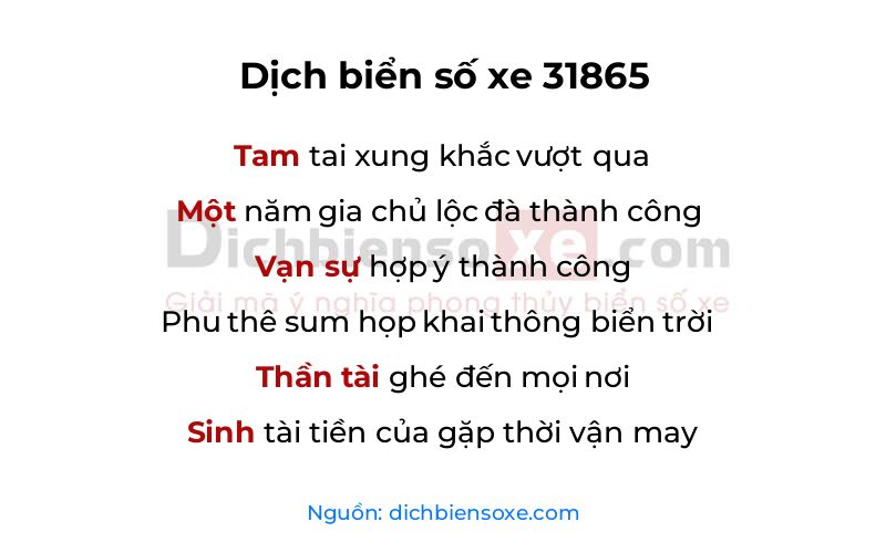 Dịch thơ biển số 31865