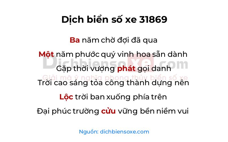 Dịch thơ biển số 31869