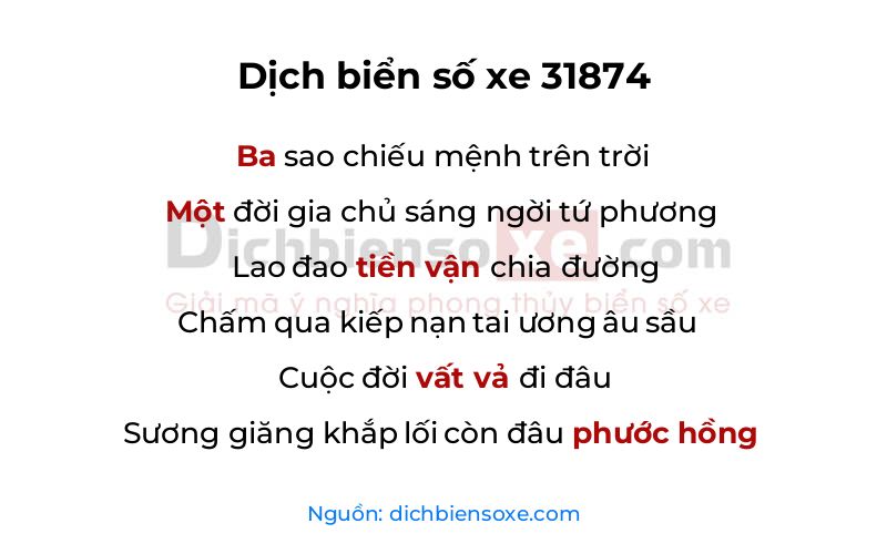 Dịch thơ biển số 31874