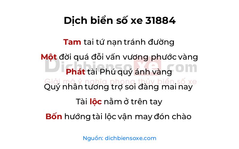 Dịch thơ biển số 31884