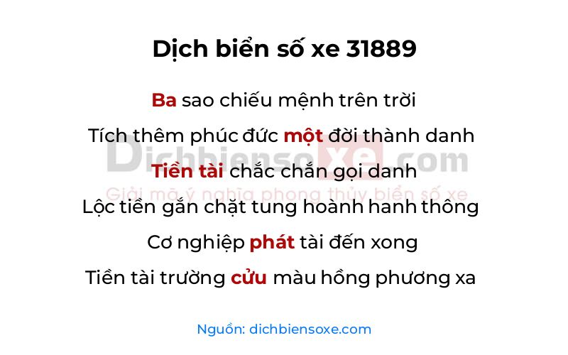 Dịch thơ biển số 31889
