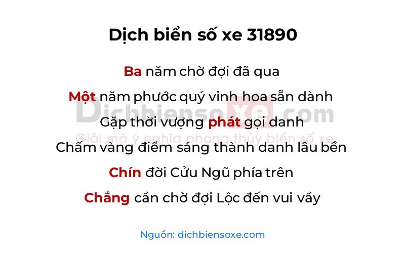 Dịch thơ biển số 31890