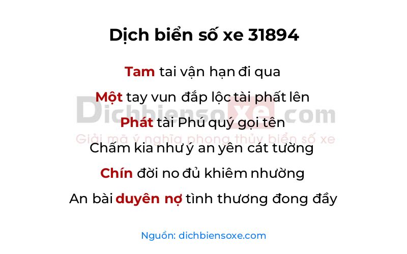 Dịch thơ biển số 31894
