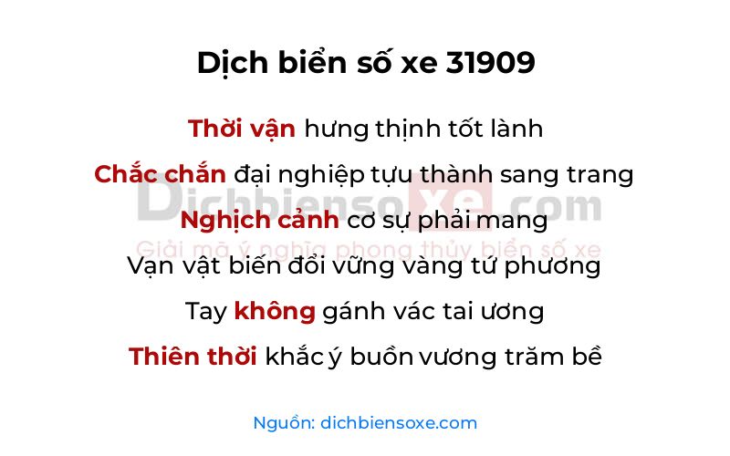 Dịch thơ biển số 31909