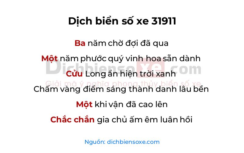 Dịch thơ biển số 31911