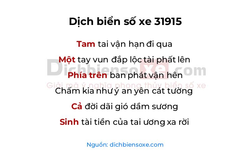 Dịch thơ biển số 31915