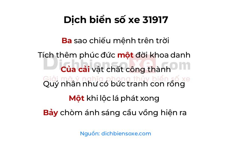 Dịch thơ biển số 31917