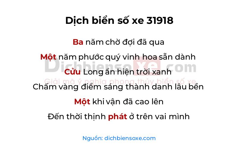 Dịch thơ biển số 31918