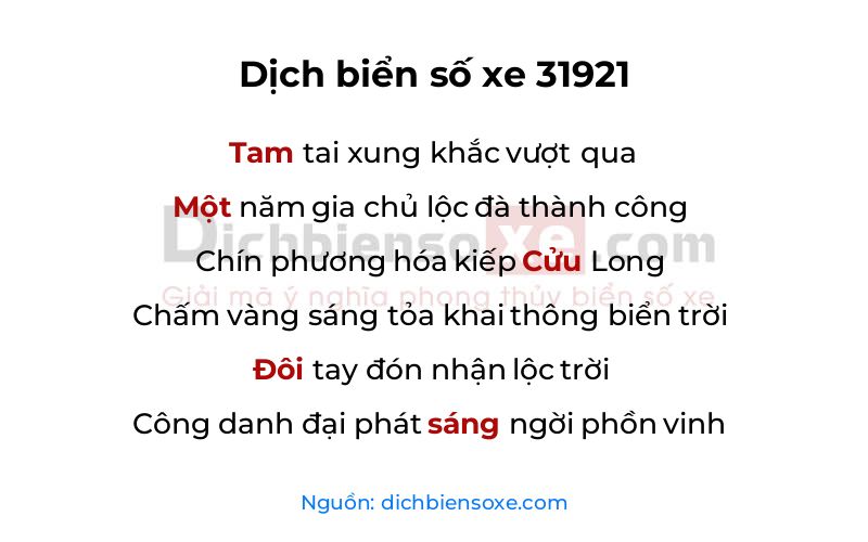 Dịch thơ biển số 31921
