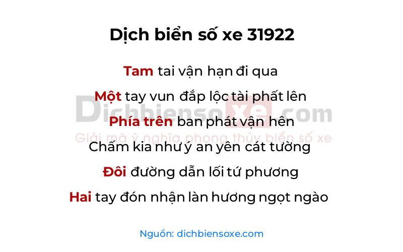 Dịch thơ biển số 31922