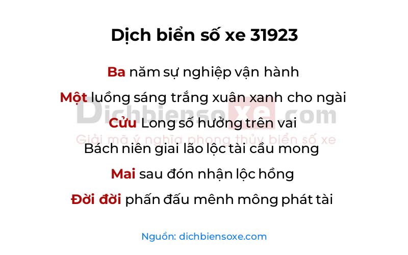Dịch thơ biển số 31923