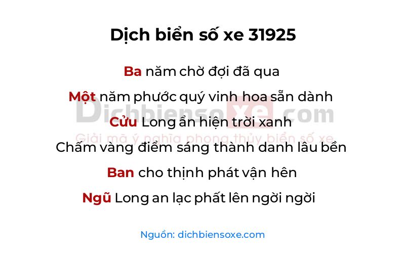 Dịch thơ biển số 31925