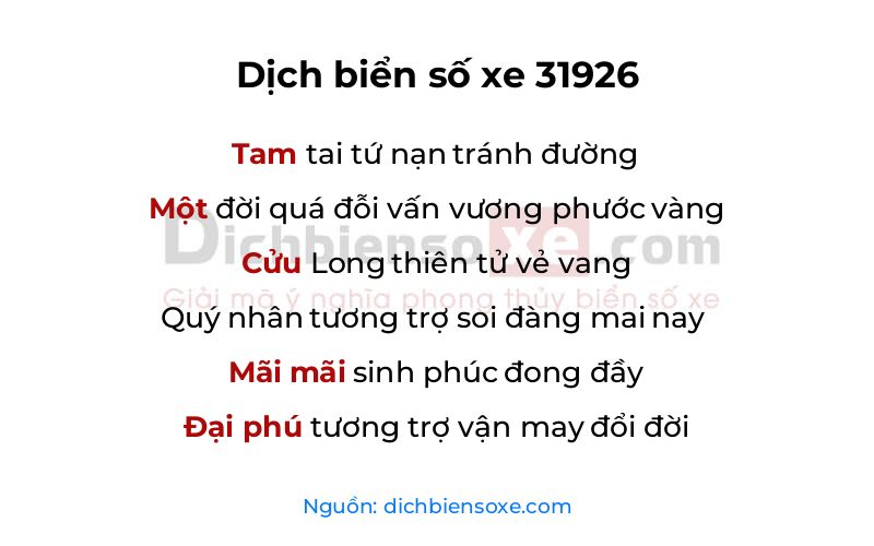 Dịch thơ biển số 31926