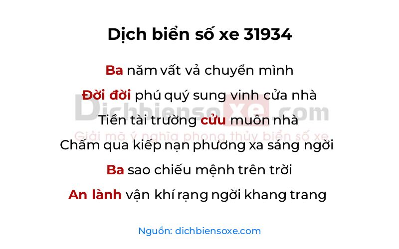 Dịch thơ biển số 31934