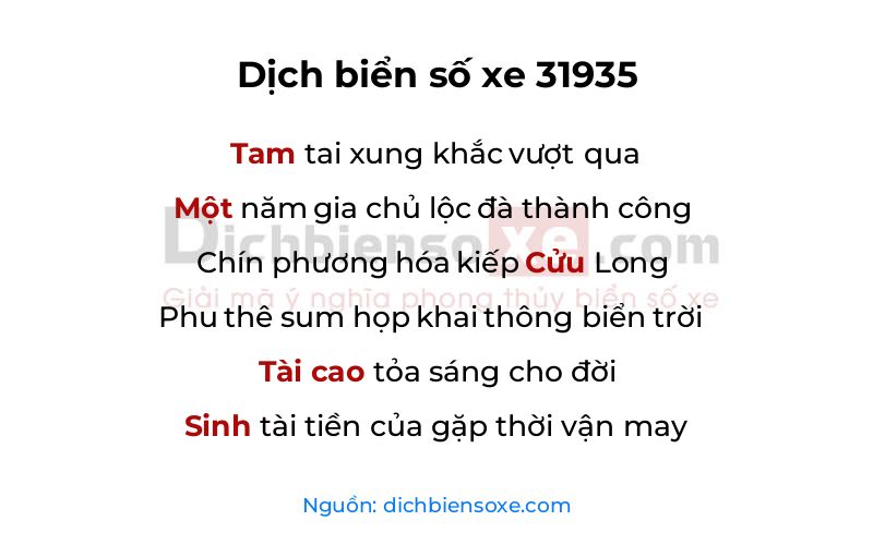 Dịch thơ biển số 31935