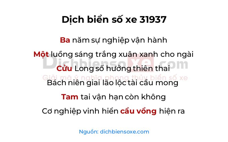 Dịch thơ biển số 31937