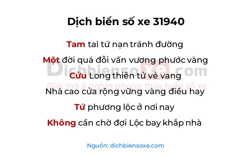Dịch thơ biển số 31940