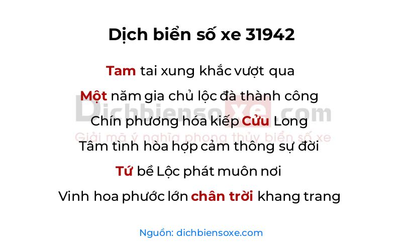 Dịch thơ biển số 31942