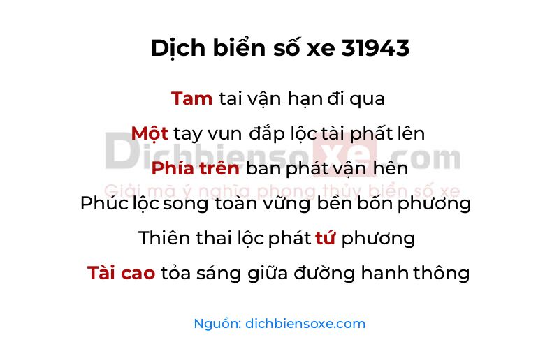 Dịch thơ biển số 31943