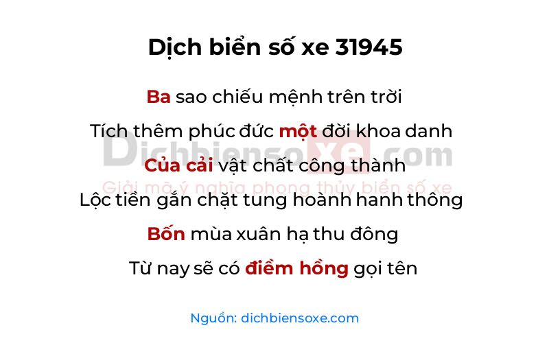 Dịch thơ biển số 31945