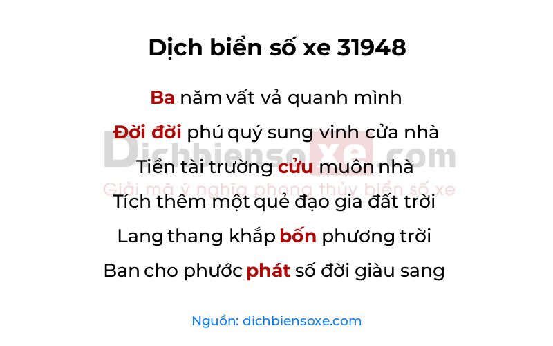 Dịch thơ biển số 31948