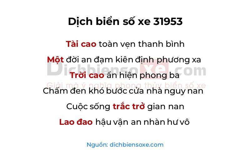 Dịch thơ biển số 31953