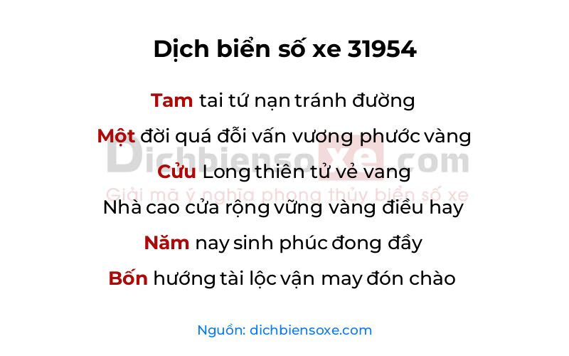 Dịch thơ biển số 31954