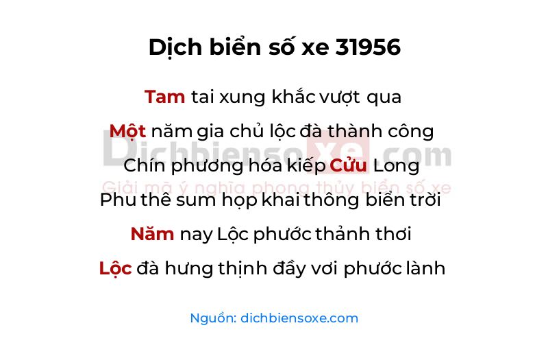 Dịch thơ biển số 31956