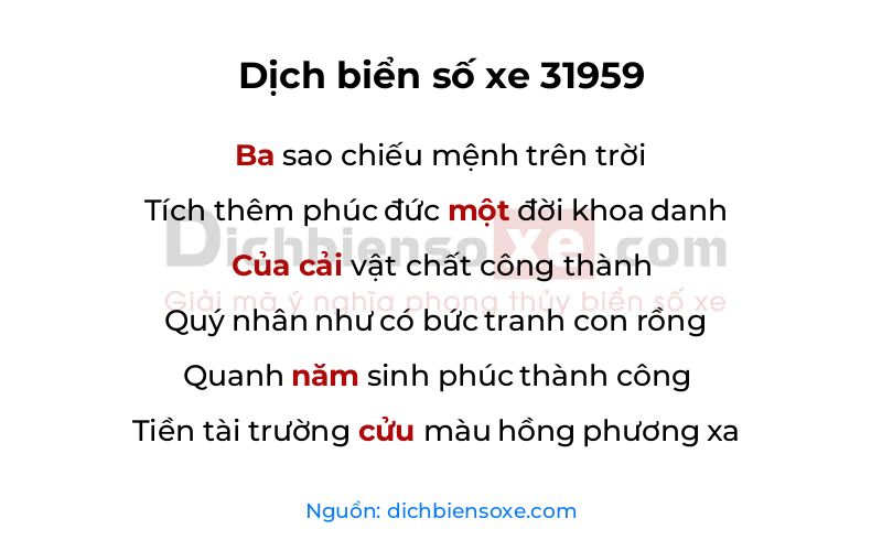 Dịch thơ biển số 31959