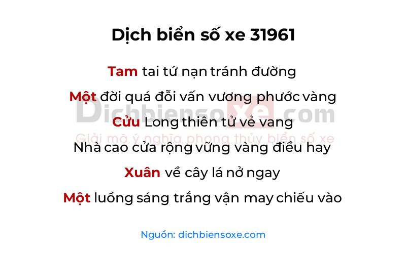 Dịch thơ biển số 31961