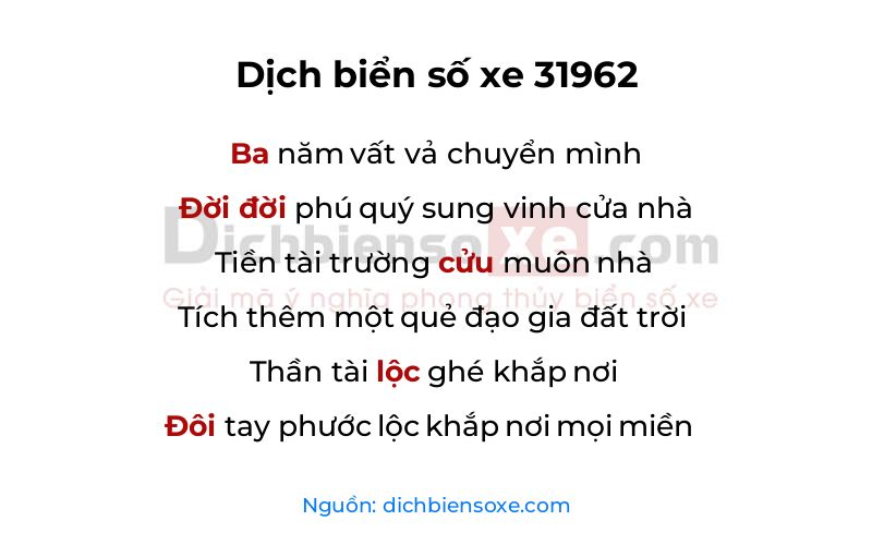 Dịch thơ biển số 31962