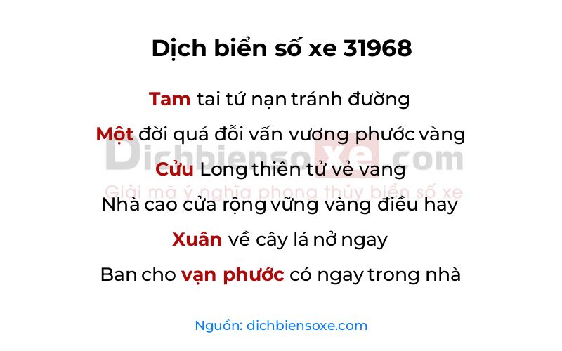 Dịch thơ biển số 31968