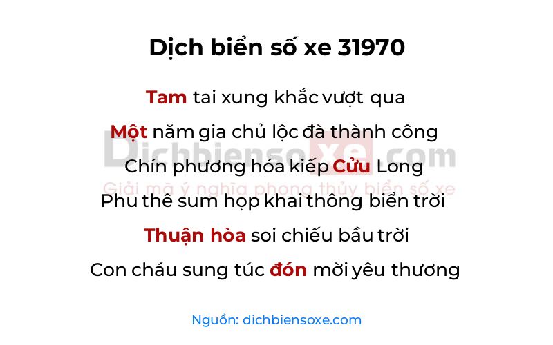 Dịch thơ biển số 31970