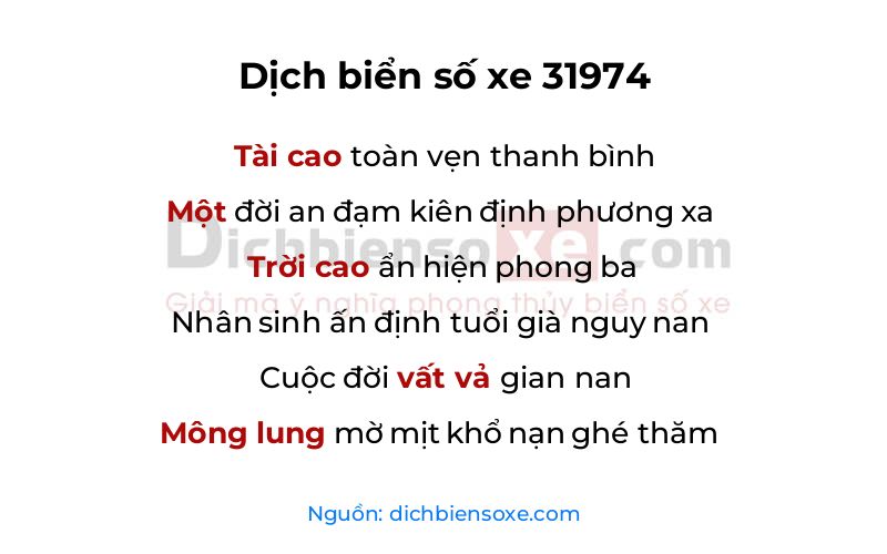 Dịch thơ biển số 31974