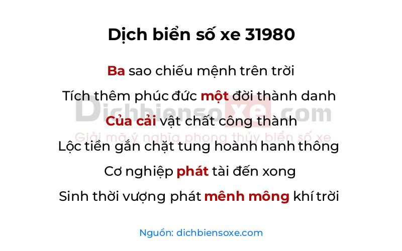 Dịch thơ biển số 31980