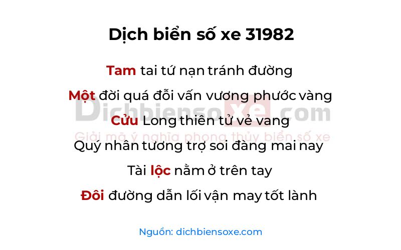 Dịch thơ biển số 31982