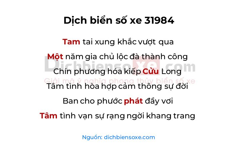 Dịch thơ biển số 31984