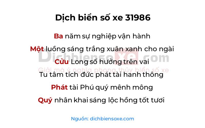 Dịch thơ biển số 31986