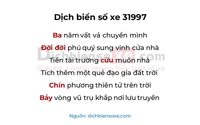Dịch thơ biển số 31997