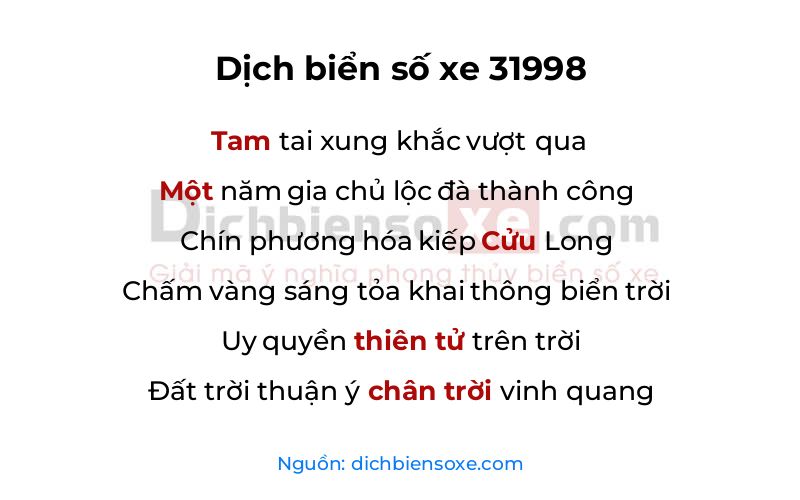 Dịch thơ biển số 31998