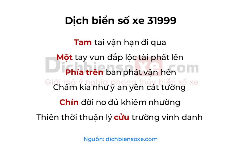 Dịch thơ biển số 31999