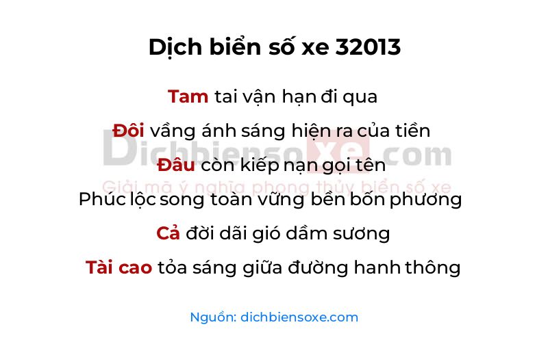 Dịch thơ biển số 32013