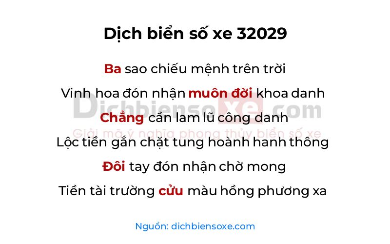 Dịch thơ biển số 32029